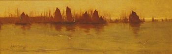 Lester Sutcliffe Shipping Oil on Panel