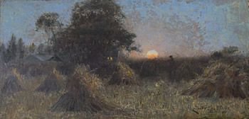 Lester Sutcliffe "Harvest Moonrise" Oil Painting
