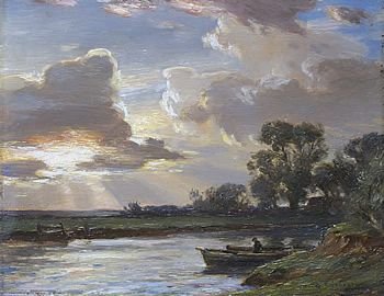Arthur Friedenson "The River Frome, Dorset" Oil on Panel