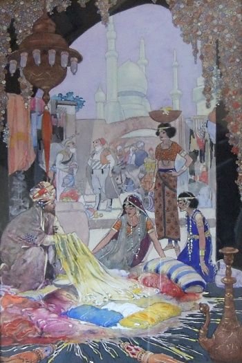 Rene Bull "The Arab Market" Watercolour