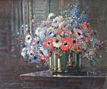 Kershaw Schofield "Still Life with Flowers" Oil Painting