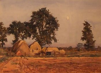 John Dobby Walker "The Harvest Moon" Watercolour