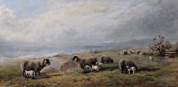 Edith Williams "Sheep and Lambs" Oil Painting 1909