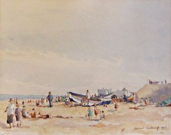 Muriel Metcalfe "A Day on the Beach" Watercolour