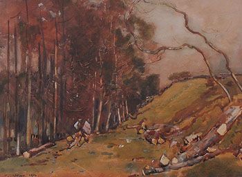 Fred Lawson "The Woodcutters, February" Watercolour, Exhibited R.i.