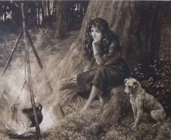 Herbert Dicksee "The Little Gipsy" Original Etching, Signed in Pencil
