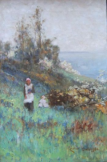 Lester Sutcliffe "Springtime Above the Yorkshire Coast" Oil Painting