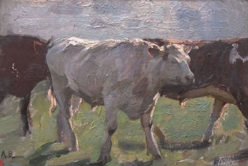 Sir J.a. Arnesby Brown "Cattle Study" Oil Painting