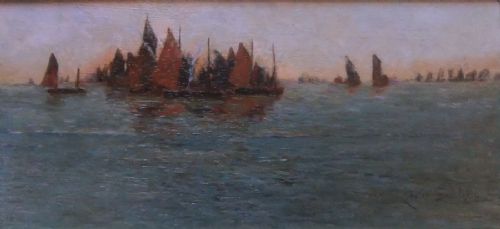 Lester Sutcliffe "The Herring Fleet" Oil Painting on Panel