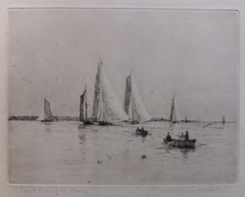 Rowland Langmaid "Yacht Racing Off Cowes" Etching