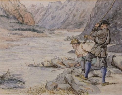 Old Fishing Watercolour, Scottish School C1920