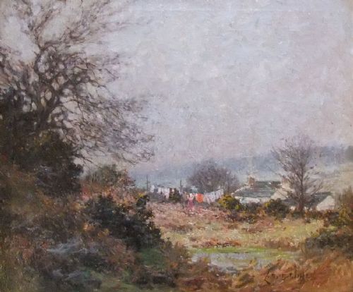 Lester Sutcliffe (Yorkshire) Oil Painting "The Washing Line"