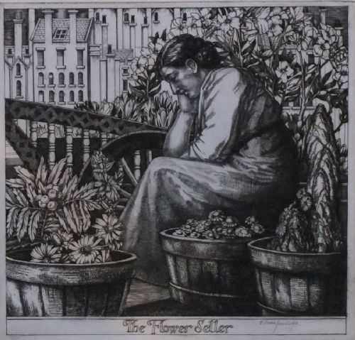 The Flower Seller Original Etching by Owen Jennings