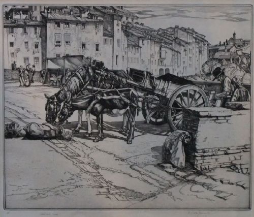 "Sand Cart, Siena" Etching by Owen Jennings