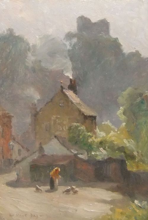 William Cave Day "Knaresborough, Feeding the Hens" Oil Painting