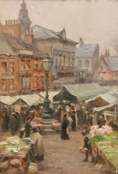 William Cave Day "Market Day, Knaresborough" Oil Painting
