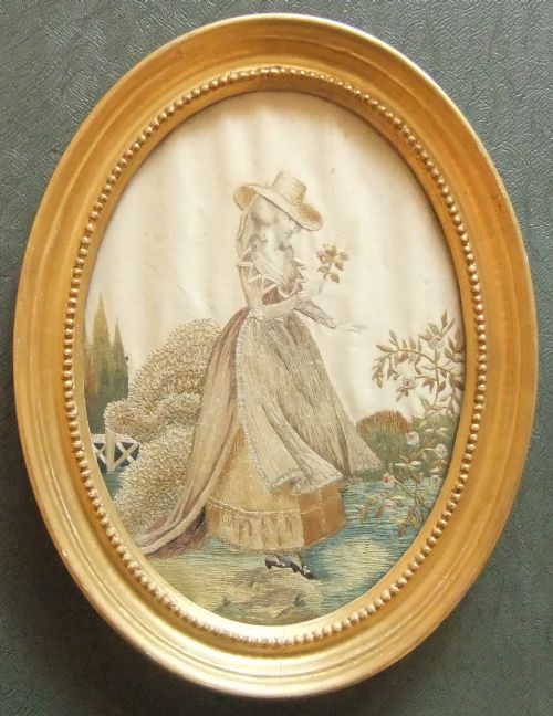 19th Century Oval Silkwork Pictures