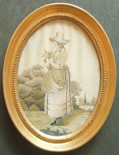 fig 1. 19th Century oval Silkwork pictures