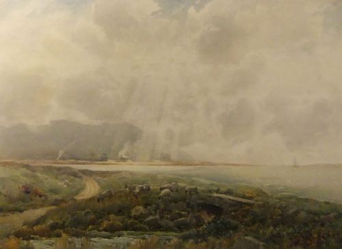Lester Sutcliffe "Sheep Grazing by the Coast" Watercolour