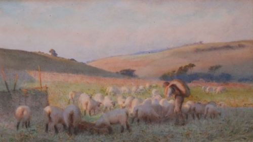 Joseph Kirkpatrick "Tending the Flock" Watercolour