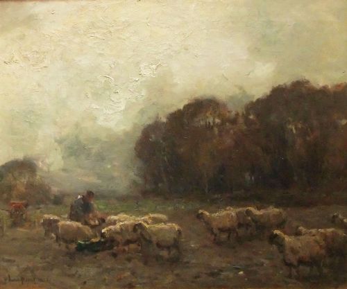 Owen Bowen "Evening, Wharfedale, Tending the Flock" Oil on Canvas