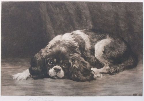 Herbert Dicksee "Hard Times" Spaniel Etching