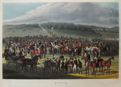 Epsom: "The Betting Post" and "The Grand Stand" Two Old Prints