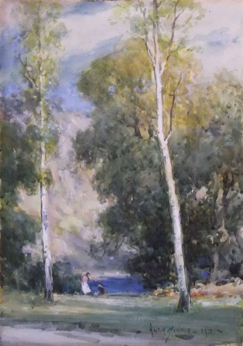 Owen Bowen "The Two Birches" Watercolour