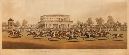 "Panoramic View of British Horse-racing" Rare Old Aquatint 1824.