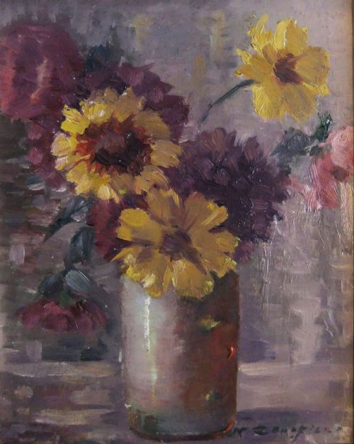 Kershaw Schofield "Still Life with Flowers" Oil on Panel.