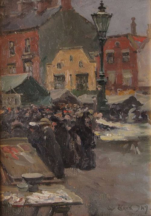 William Cave Day, Knaresborough Oil Painting "Curtain Stall, November"