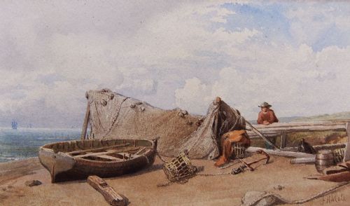 John Henry Mole "Drying the Nets" Watercolour