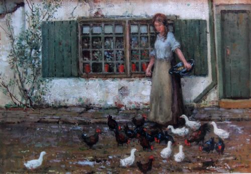 Stanley Royle "At the Cottage Door" Watercolour