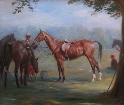 Donald Wood "Polo Ponies" Oil Painting