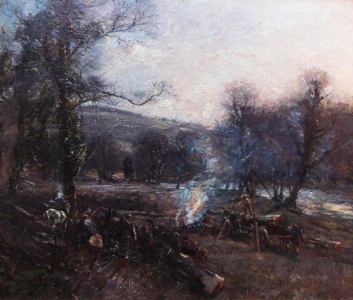 Herbert Royle "Woodcutters by the Wharfe" Oil Painting