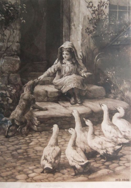 Herbert Dicksee "Lucky Dog" Original Etching, Signed.