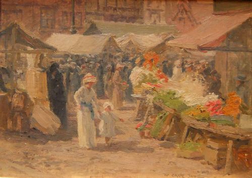 William Cave Day "Summer Flower Stall, Knaresborough Market" Oil Painting