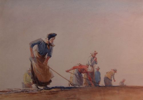 George Soper "The Farmhands" Watercolour