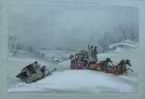 Pollard Rare Set of 4 Coaching Prints "Scenes During the Snow Storm, December 1836"