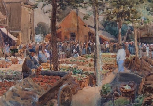 Fred Stead "The Market" Watercolour