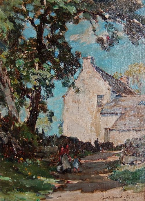 Owen Bowen "Milking Time" Oil Painting