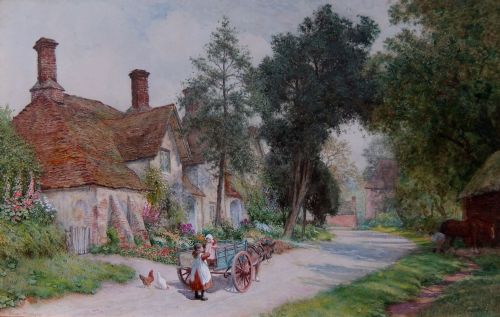 Claude Strachan "Aldington Near Evesham" Watercolour