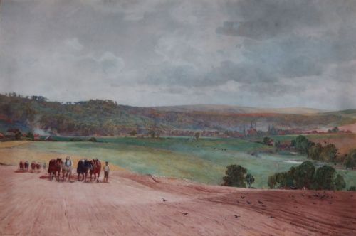 James Aumonier "On the Sussex Downs" Watercolour