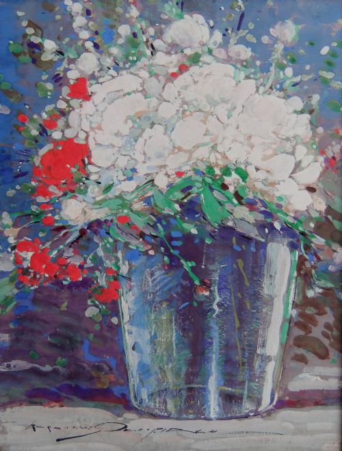 Kershaw Schofield "Still Life with Flowers" Gouache