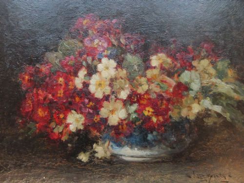 Owen Bowen "Still Life with Primulas" Oil on Panel