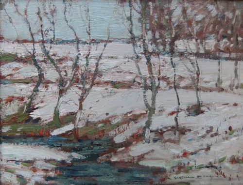 Kershaw Schofield "The Stream in Winter" Oil on Panel
