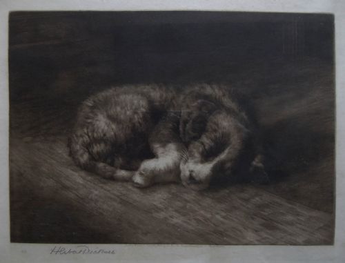 Herbert Dicksee "His First Night from Home" Etching