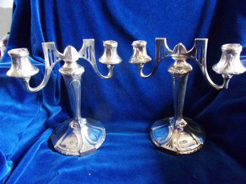 Jugendstil Pair of Silver Plated Candleabra C.1905