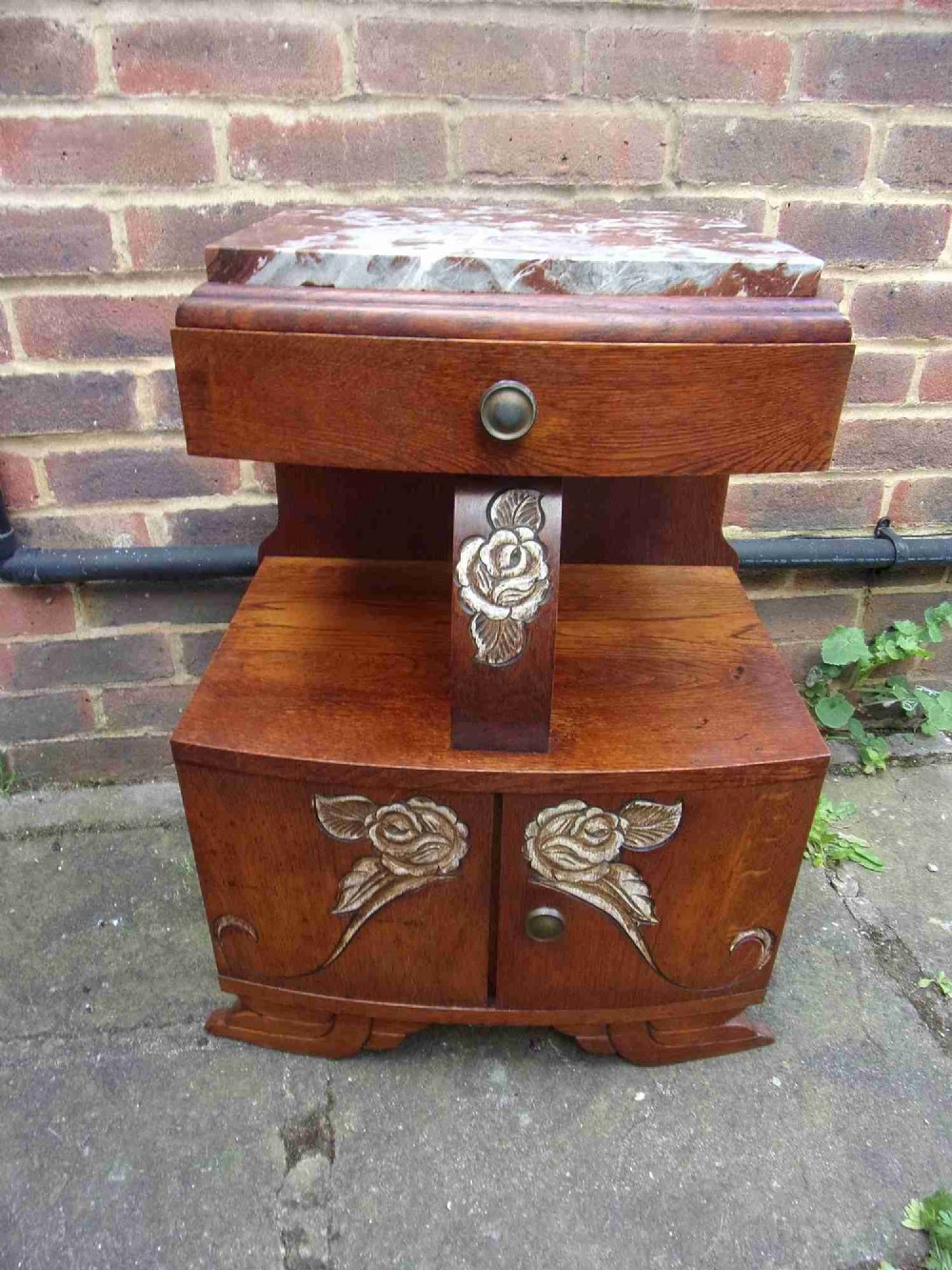ART DECO FRENCH MARBLE TOPPED OAK BEDSIDE CABINET C.1930