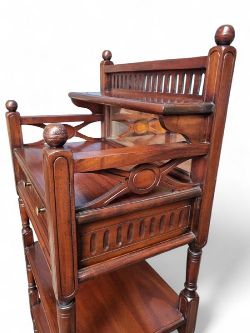 ANTIQUE VICTORIAN MAHOGANY WHATNOT WITH MIRROR AND DRAWER C1880 - ADDITIONAL PHOTO 1